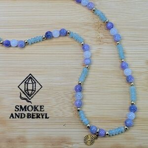 Custom Gemstone Necklace - Aquamarine, Lavender & Gold Accents D010